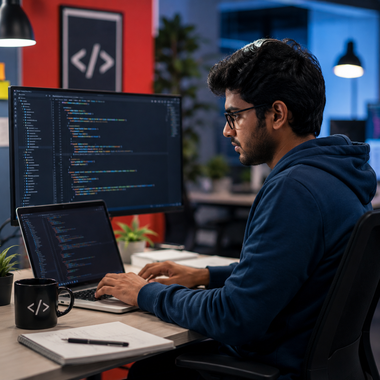 Software developer working at a computer